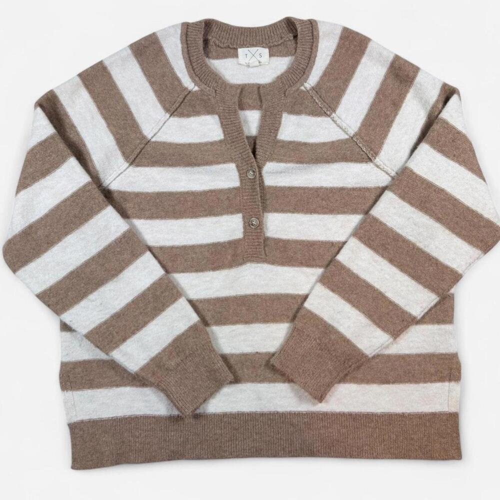 T/S by Thread & Supply Sweater Women S Ivory Toffee Stripe Neutral Relaxed
